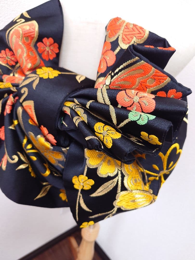 七五三　ハーフ成人式　ジュニア帯　袋帯からの作り帯　1点物　黒　蝶柄