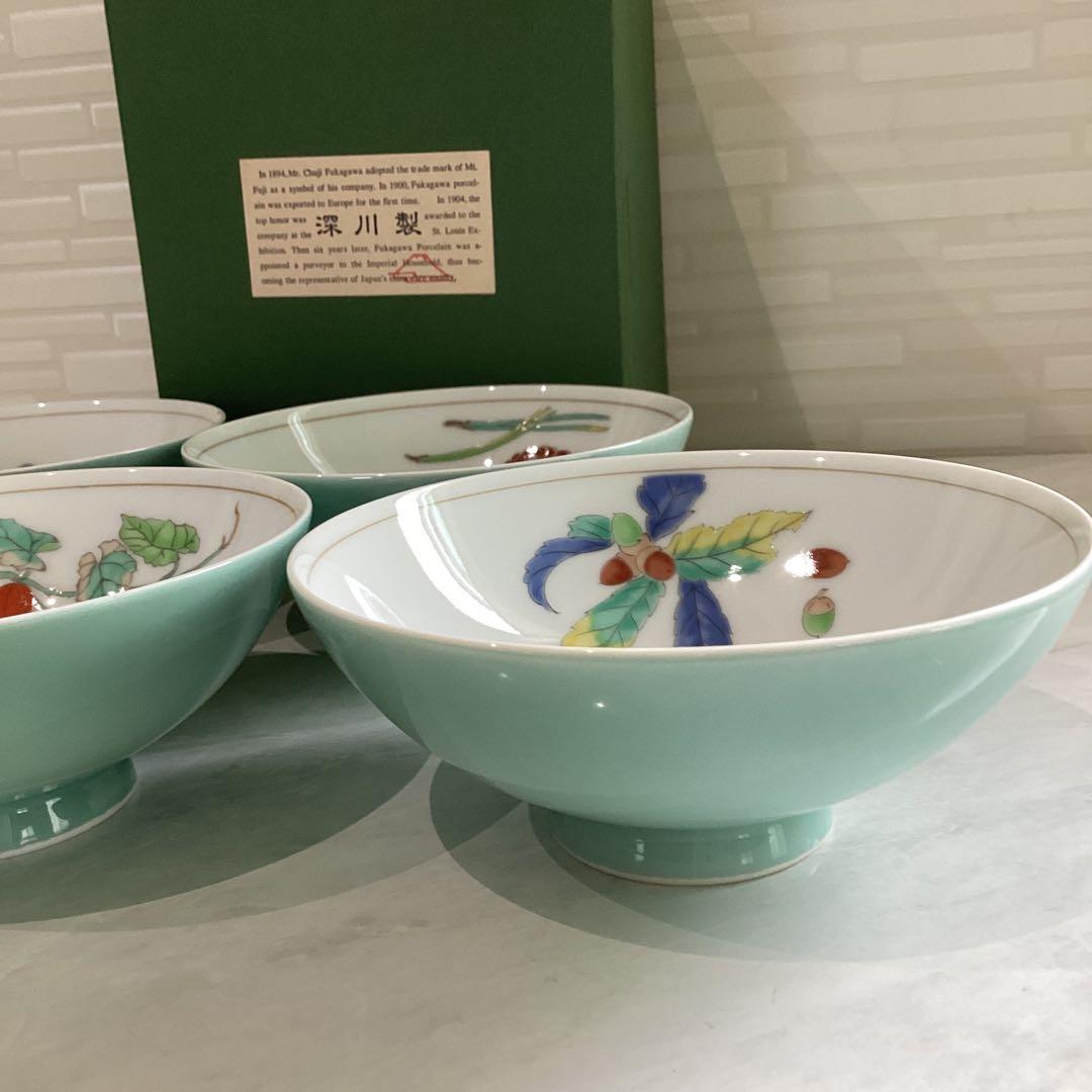 宮内庁御用達　深川製磁　みのり御飯茶碗揃5個組　未使用保管品