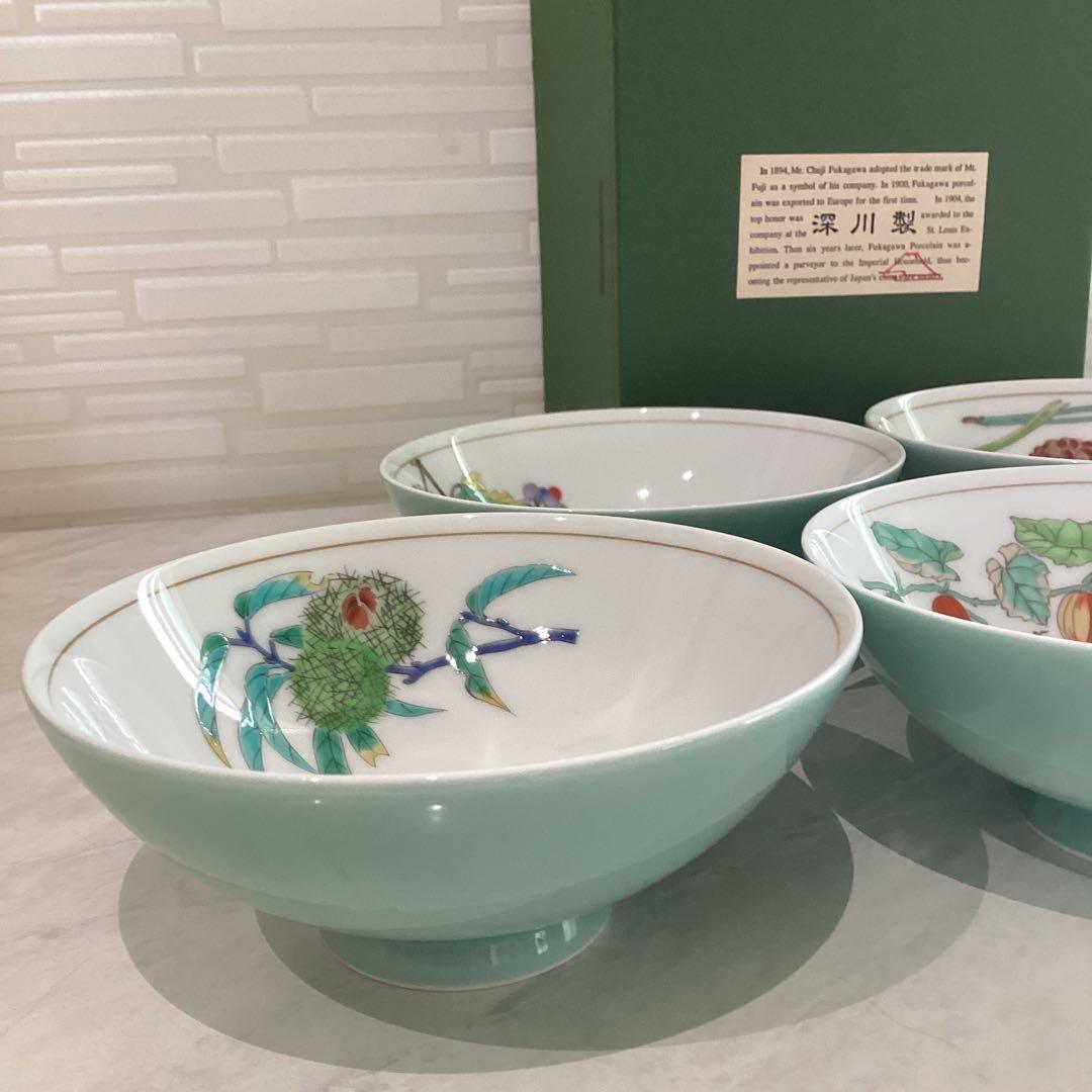 宮内庁御用達　深川製磁　みのり御飯茶碗揃5個組　未使用保管品
