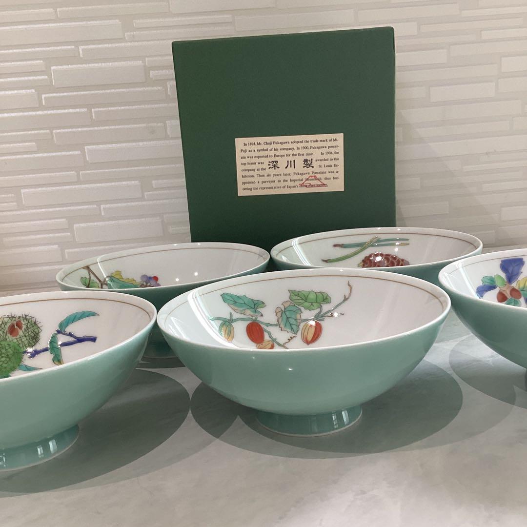 宮内庁御用達　深川製磁　みのり御飯茶碗揃5個組　未使用保管品