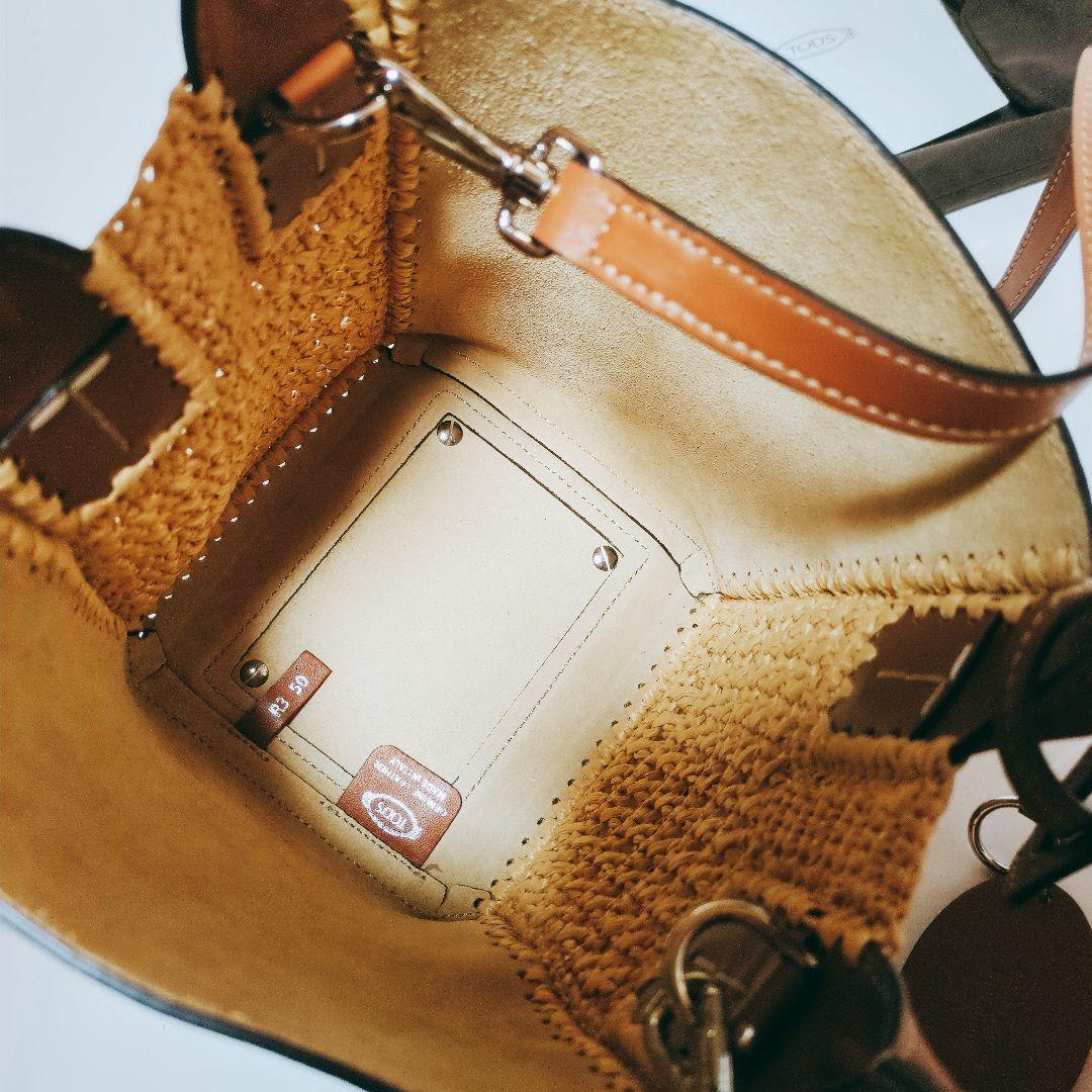 TOD’S トッズ ダブル アップ ミニ レザー＆ラフィア トートバッグ