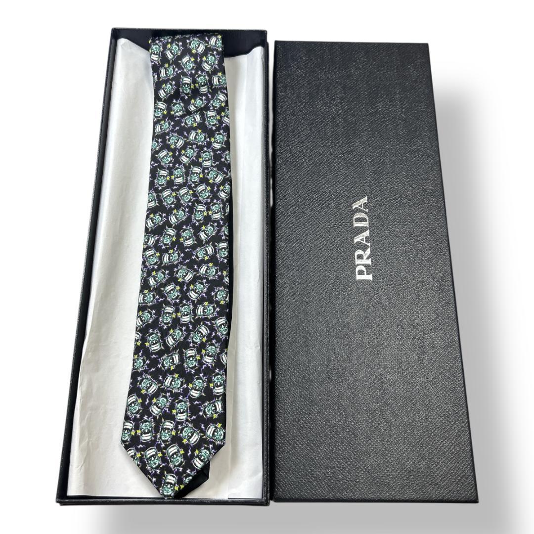 極美品　PRADA ネクタイ シルク フランケンシュタイン ブラック 箱付き