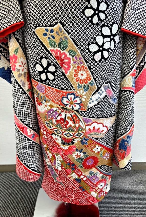 七五三　7歳　120cm　黒　しぼり柄　ポリエステル　髪飾り