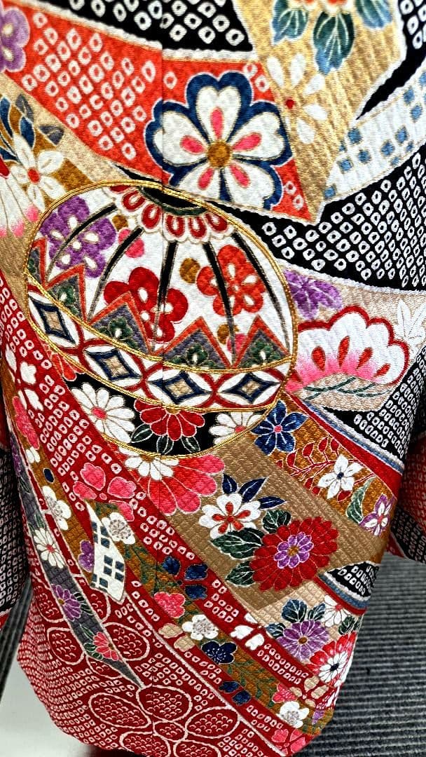 七五三　7歳　120cm　黒　しぼり柄　ポリエステル　髪飾り