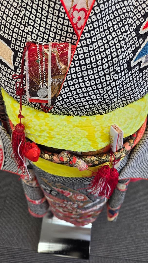 七五三　7歳　120cm　黒　しぼり柄　ポリエステル　髪飾り