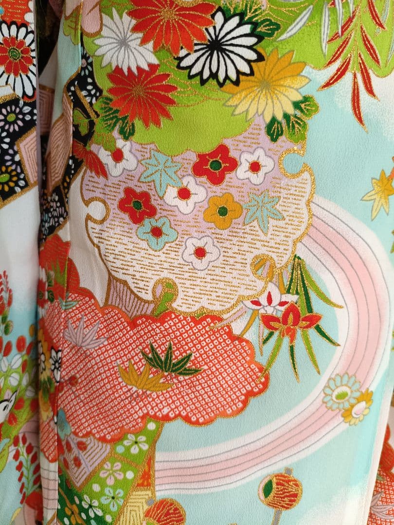 アンティーク水色白の着物に作り帯