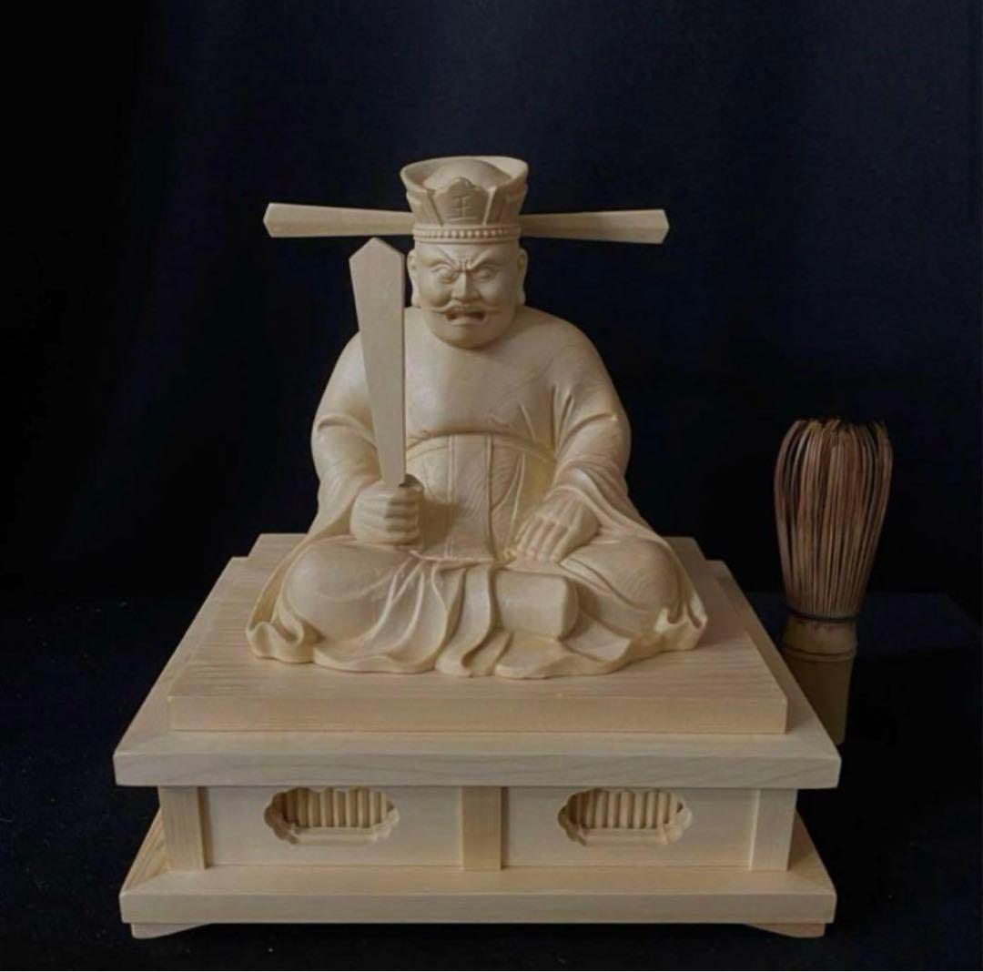 井波彫刻　総檜材　仏教工芸品　木彫仏像　仏師手仕上げ品 地獄の主　閻魔大王座像