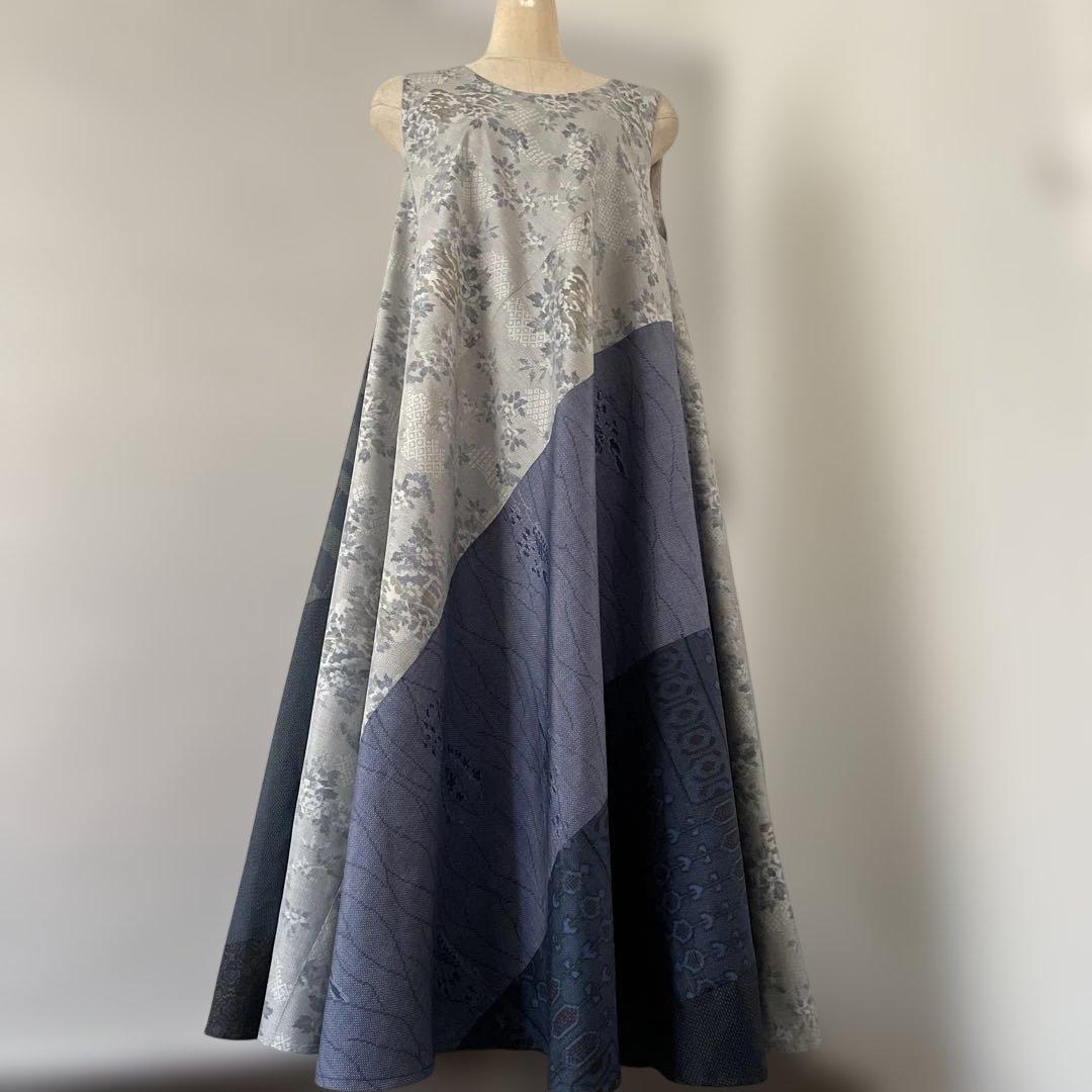 着物ワンピーステントラインマキシ丈《17》大島紬(証紙付きや7マルキ含む)等