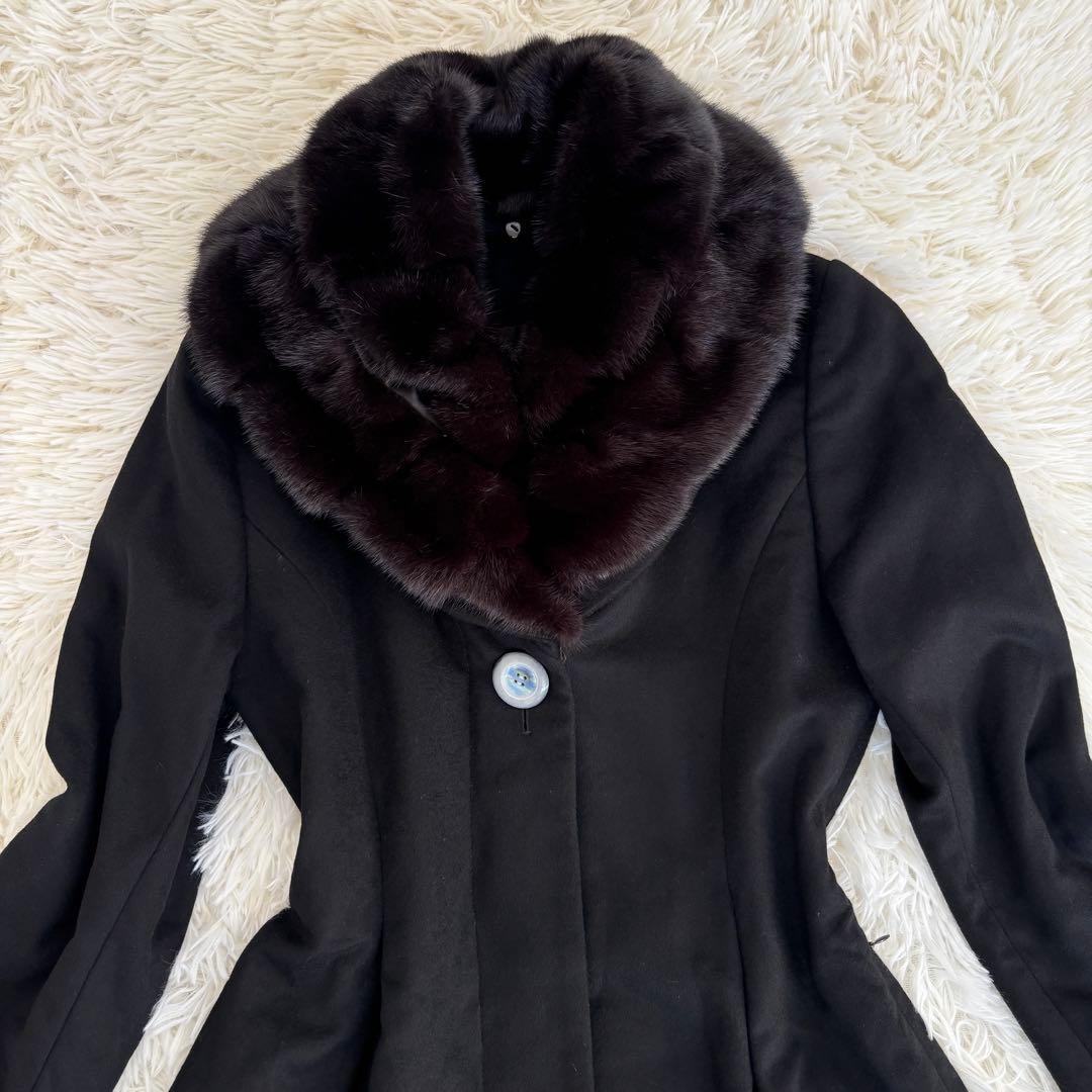 未使用タグ付✨ミンクファーロングコート 高級カシミヤAラインレディース女優襟