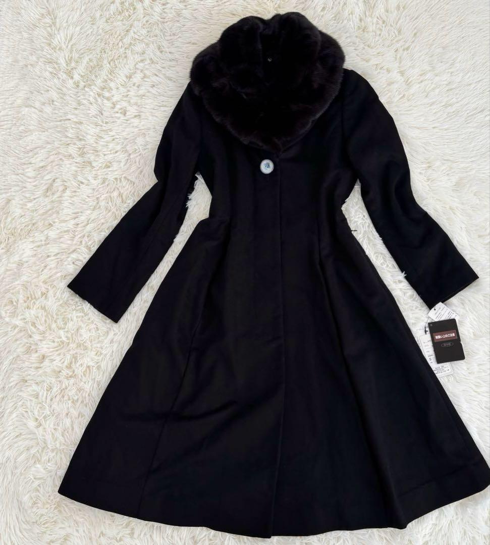 未使用タグ付✨ミンクファーロングコート 高級カシミヤAラインレディース女優襟