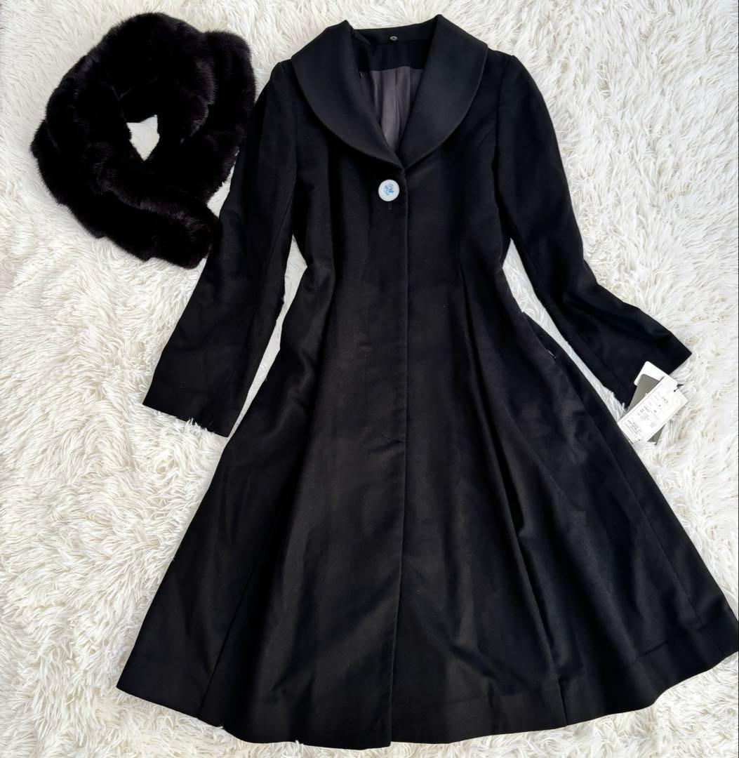 未使用タグ付✨ミンクファーロングコート 高級カシミヤAラインレディース女優襟