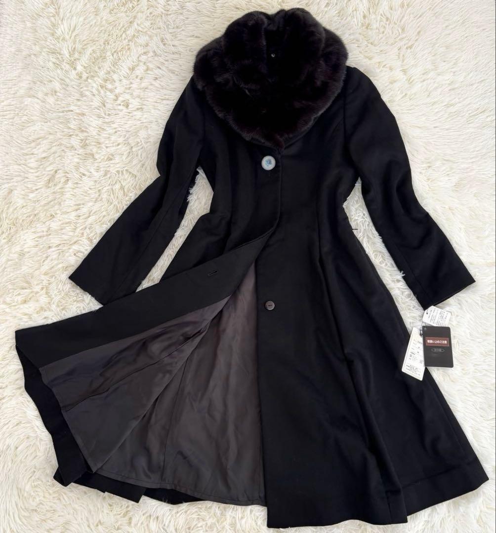 未使用タグ付✨ミンクファーロングコート 高級カシミヤAラインレディース女優襟