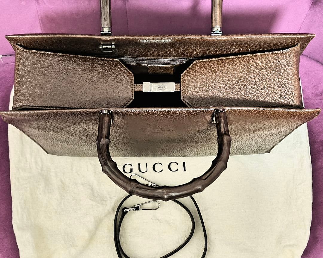 GUCCI バンブー ブラウンレザー 2 Way ビジネスバッグ
