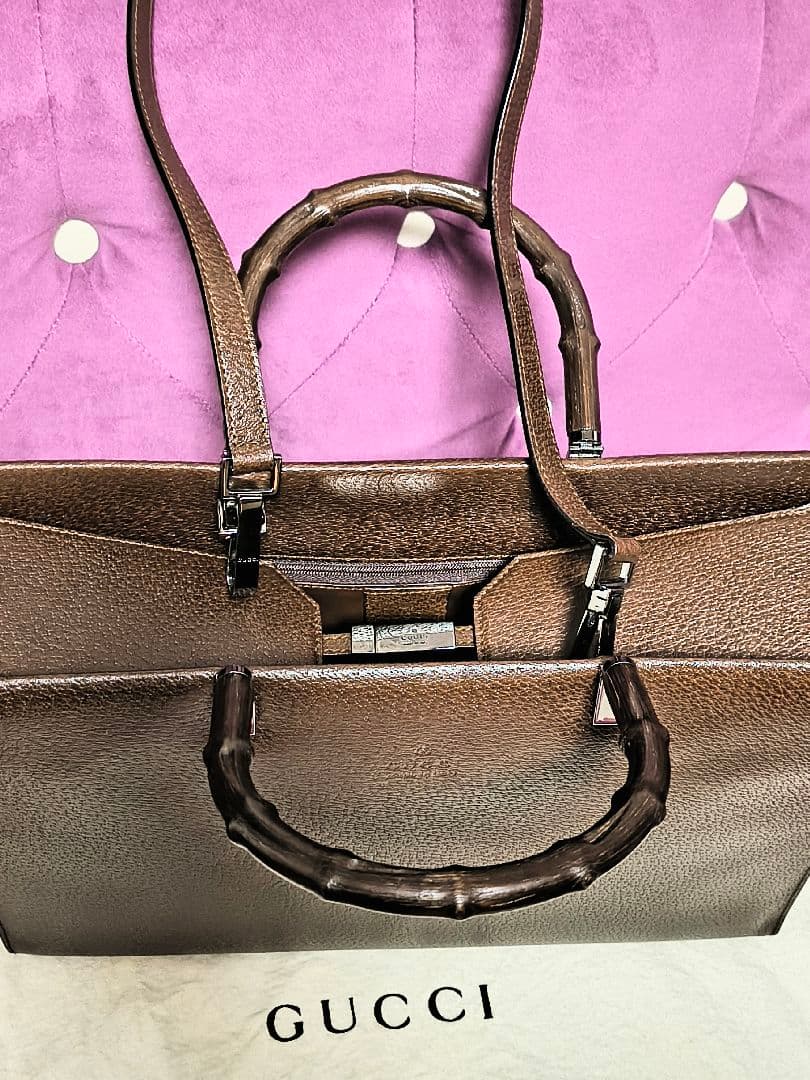 GUCCI バンブー ブラウンレザー 2 Way ビジネスバッグ