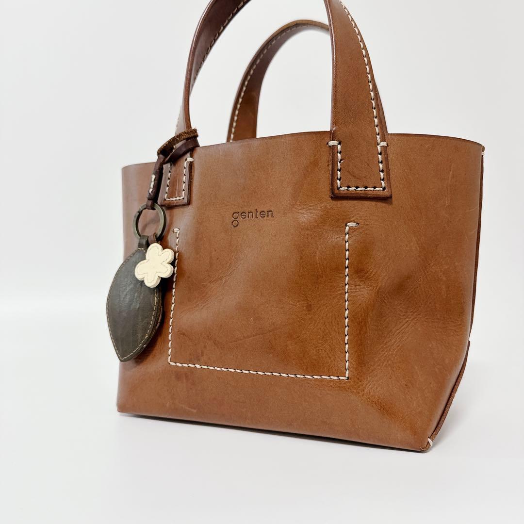 【希少チャーム】genten トートバッグ　アマーノ　S レザー　ブラウン