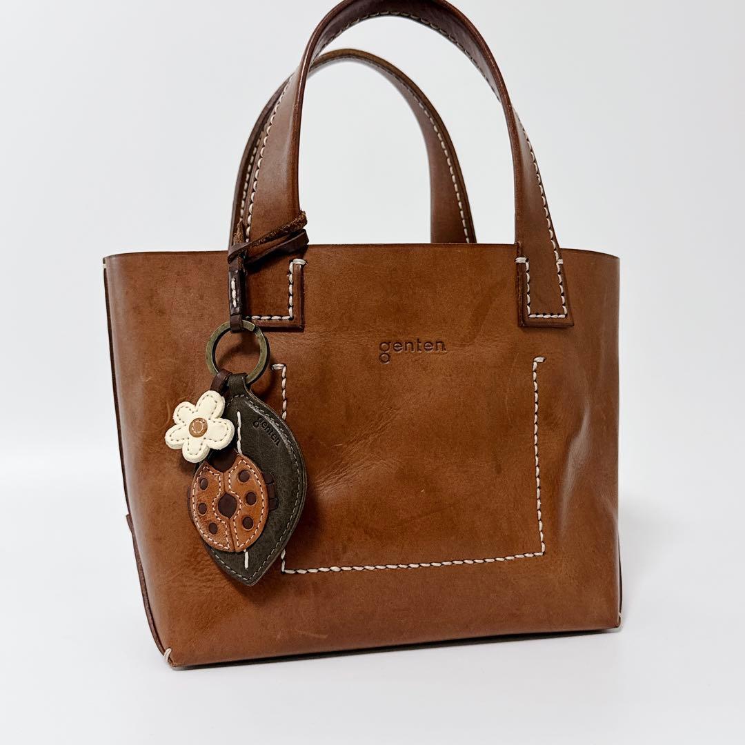 【希少チャーム】genten トートバッグ　アマーノ　S レザー　ブラウン