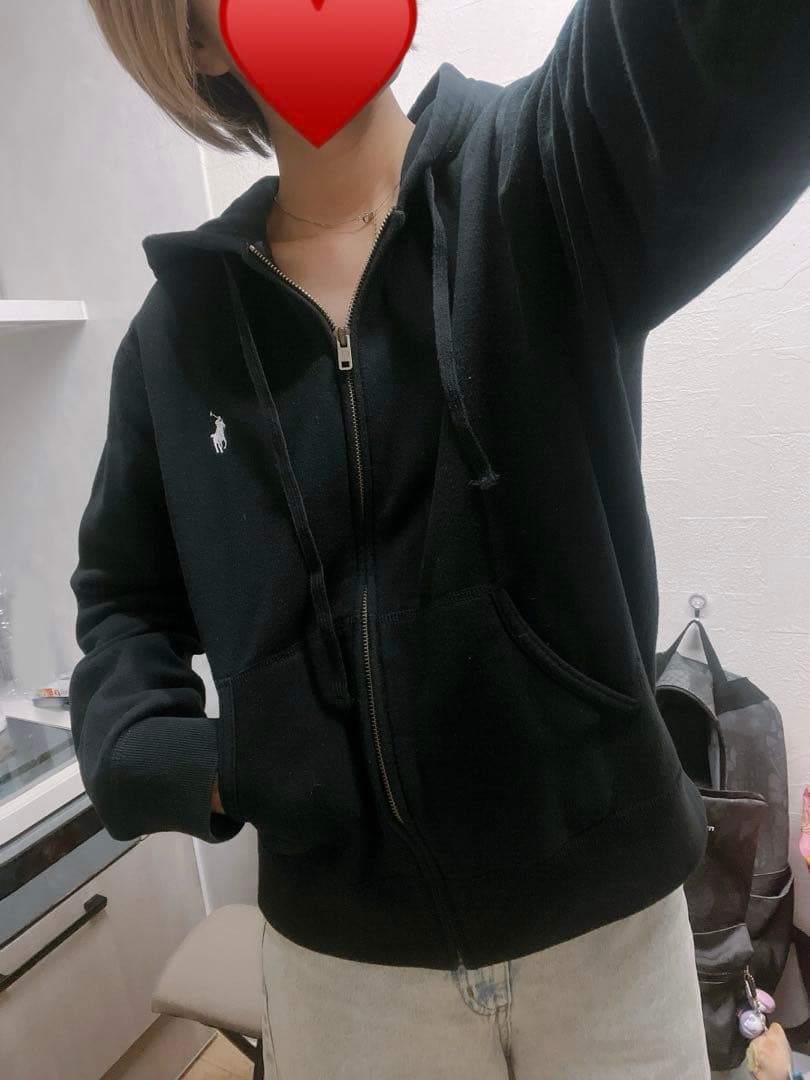 【美品】POLO RALPH LAUREN 黒 ジップパーカー XL 短丈
