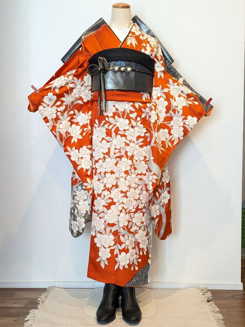 振袖フルセット 身丈156裄65 金彩 赤茶 グレー 金駒刺繍 逸品