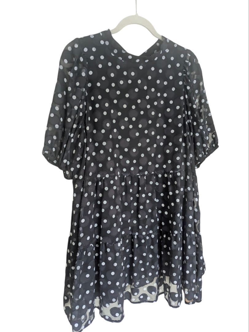 【美品】ローズティアラ水玉後ろリボン ティアード　チュニック 46 黒