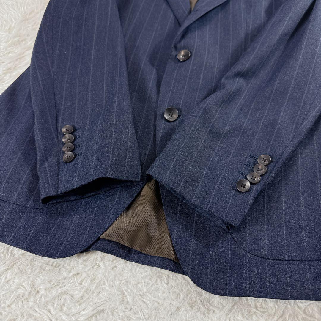 【大きいサイズ】スーツセレクト ストライプスーツ アジャスター付 ネイビー A7