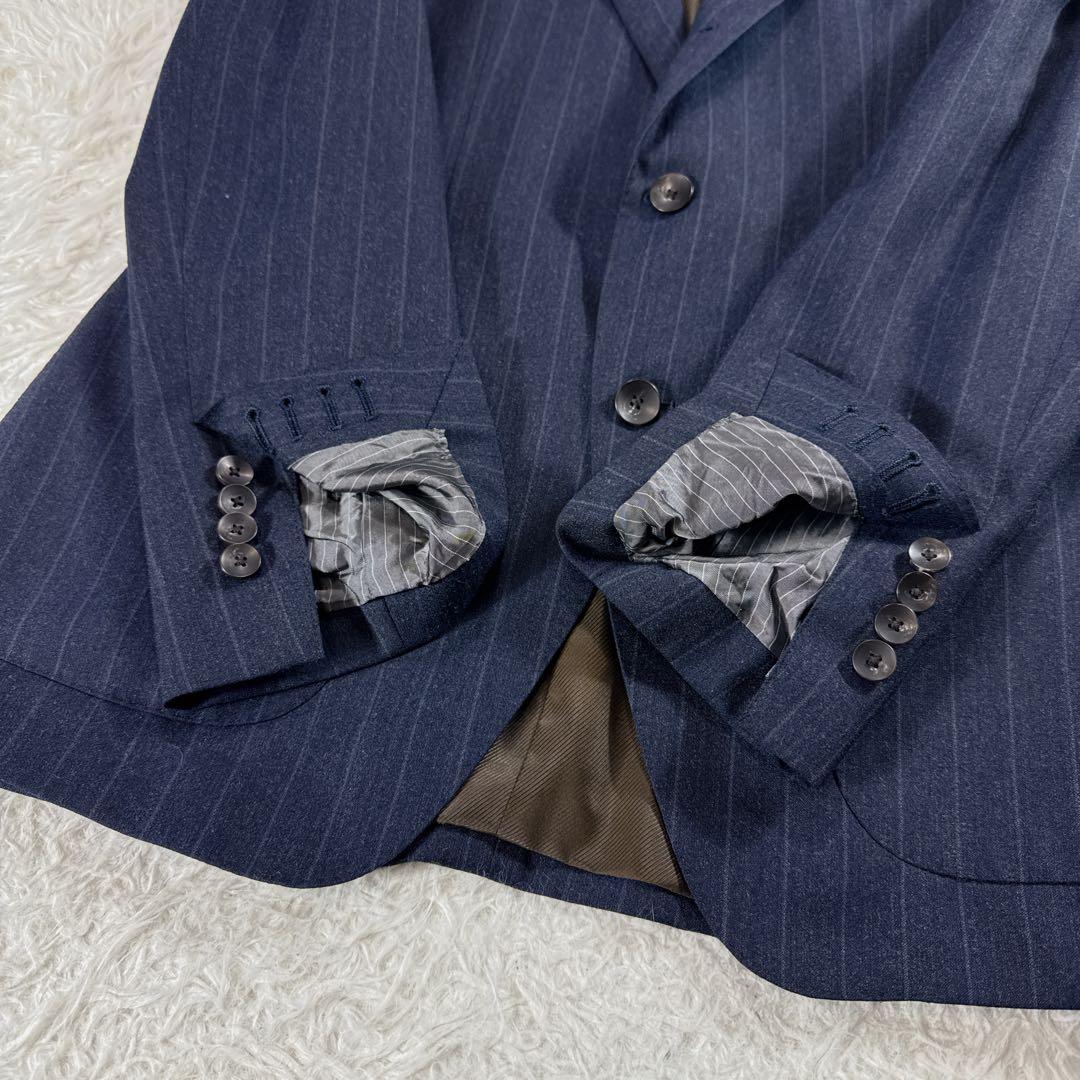 【大きいサイズ】スーツセレクト ストライプスーツ アジャスター付 ネイビー A7