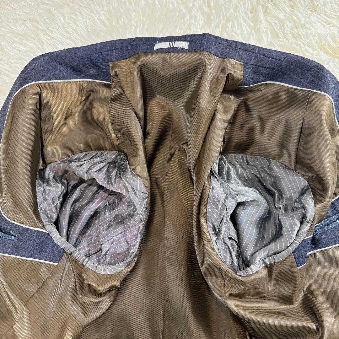 【大きいサイズ】スーツセレクト ストライプスーツ アジャスター付 ネイビー A7