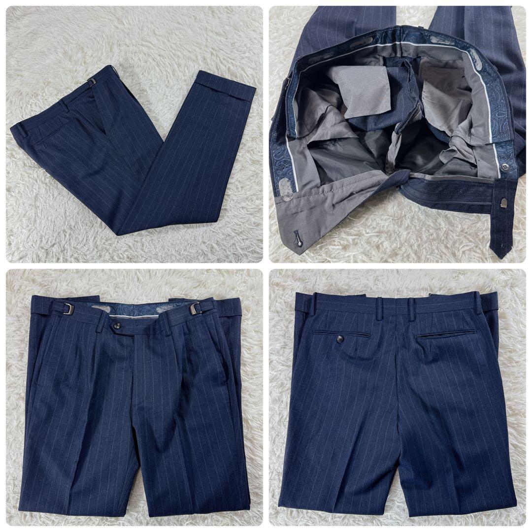 【大きいサイズ】スーツセレクト ストライプスーツ アジャスター付 ネイビー A7