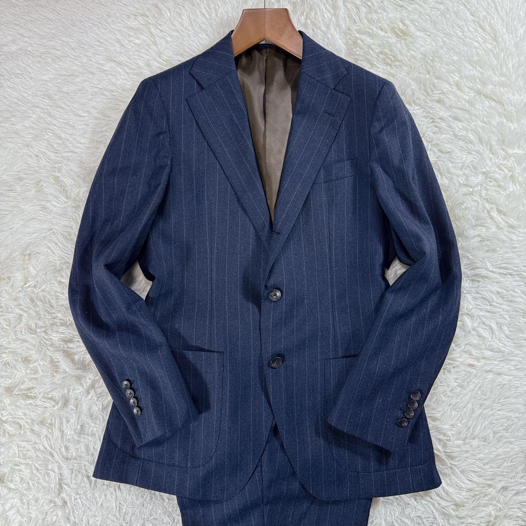 【大きいサイズ】スーツセレクト ストライプスーツ アジャスター付 ネイビー A7
