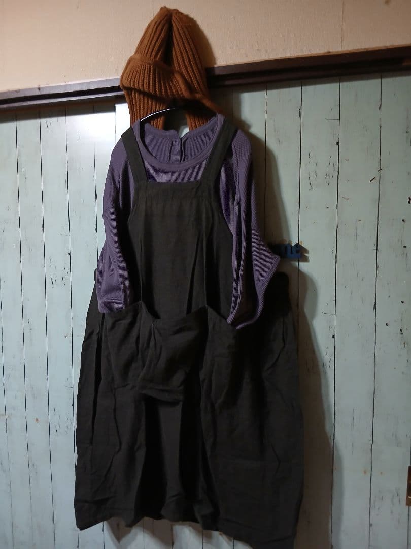 着用2回　秋冬　オリーブ色　直し両脇　デカポケ　サロペOP　プロフで全品見て