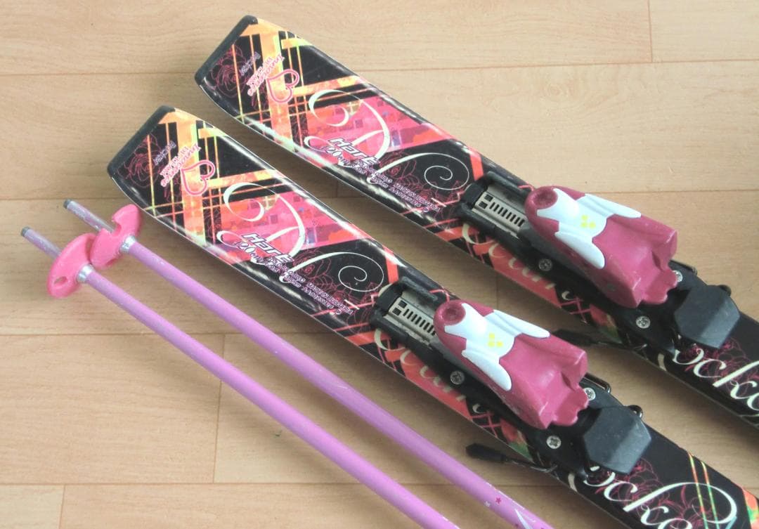 ■■送料無料■ハート■子供用スキー4点セット■板120靴22■WAX■女の子■■