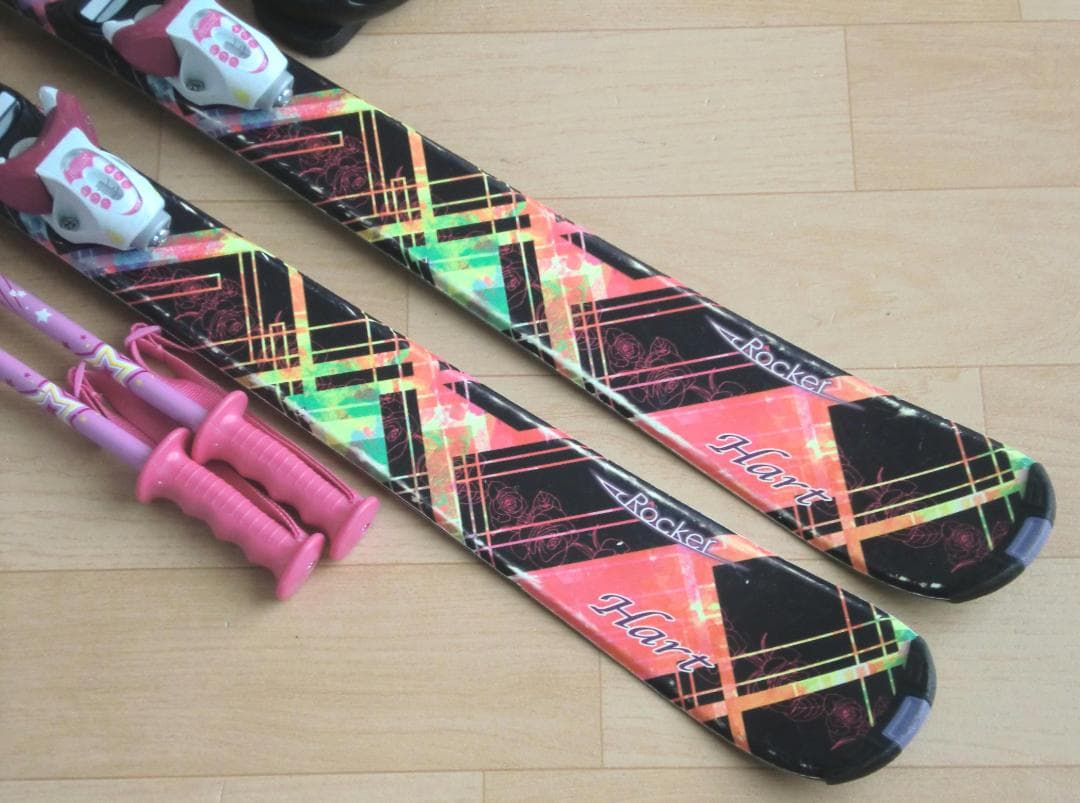 ■■送料無料■ハート■子供用スキー4点セット■板120靴22■WAX■女の子■■