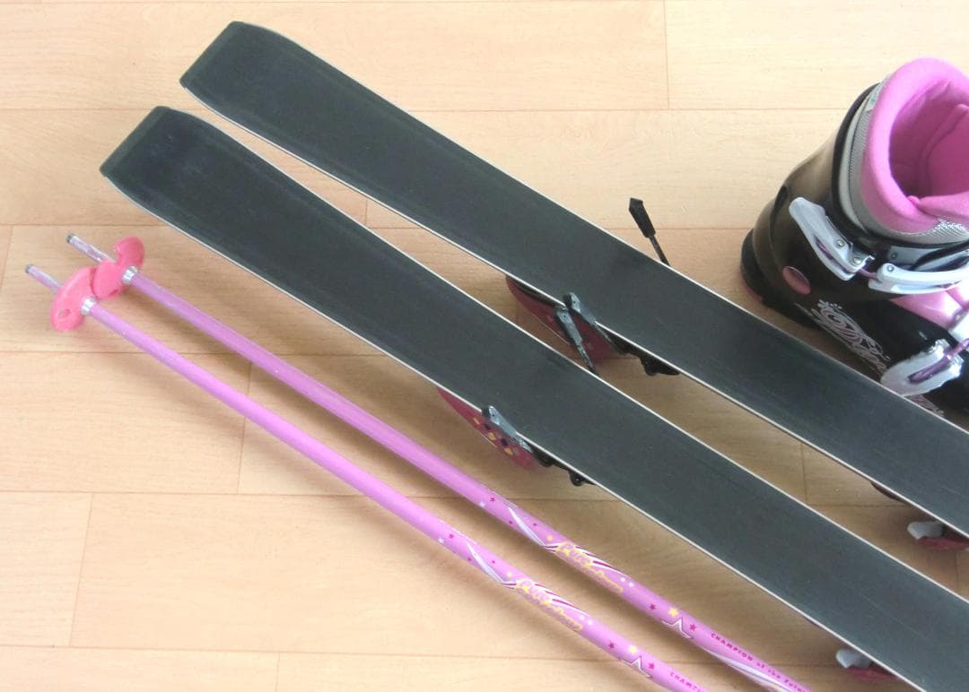 ■■送料無料■ハート■子供用スキー4点セット■板120靴22■WAX■女の子■■