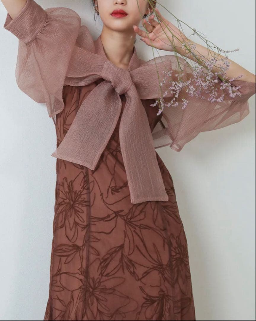 お値下げPourVous オケージョンドレス 結婚式 同窓会 オーガンジー袖あり