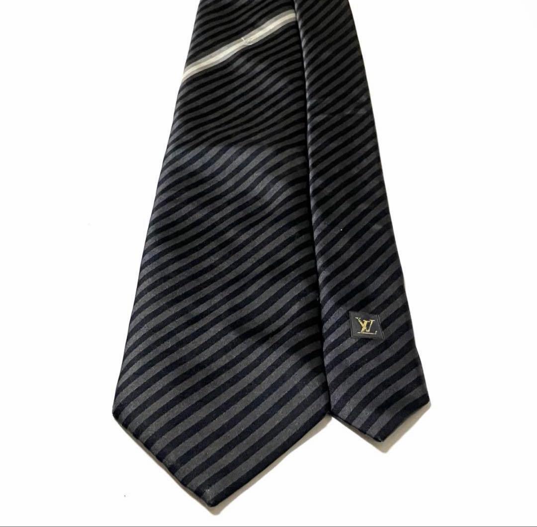 LOUIS VUITTON ルイヴィトン ネクタイ ストライプ ブラックLVロゴ