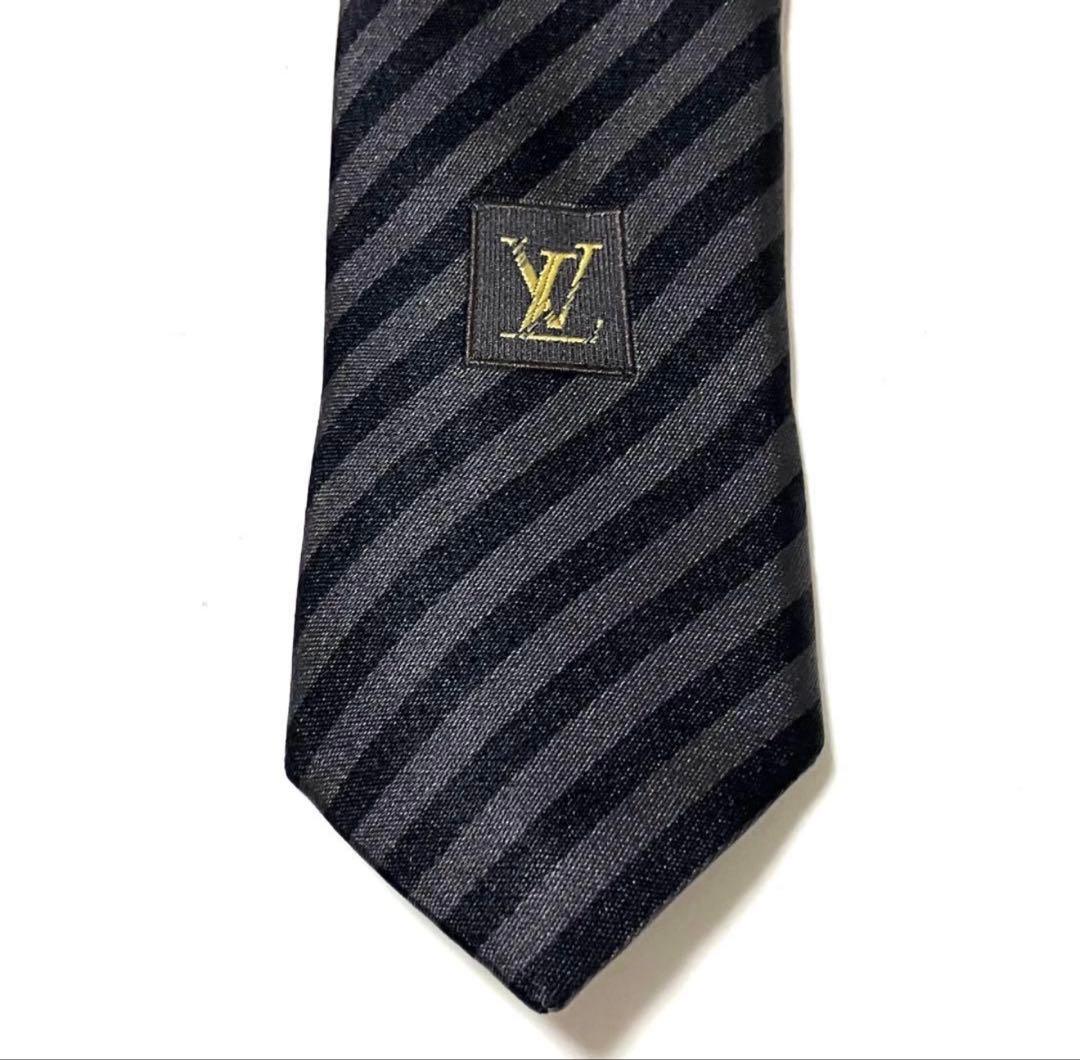 LOUIS VUITTON ルイヴィトン ネクタイ ストライプ ブラックLVロゴ