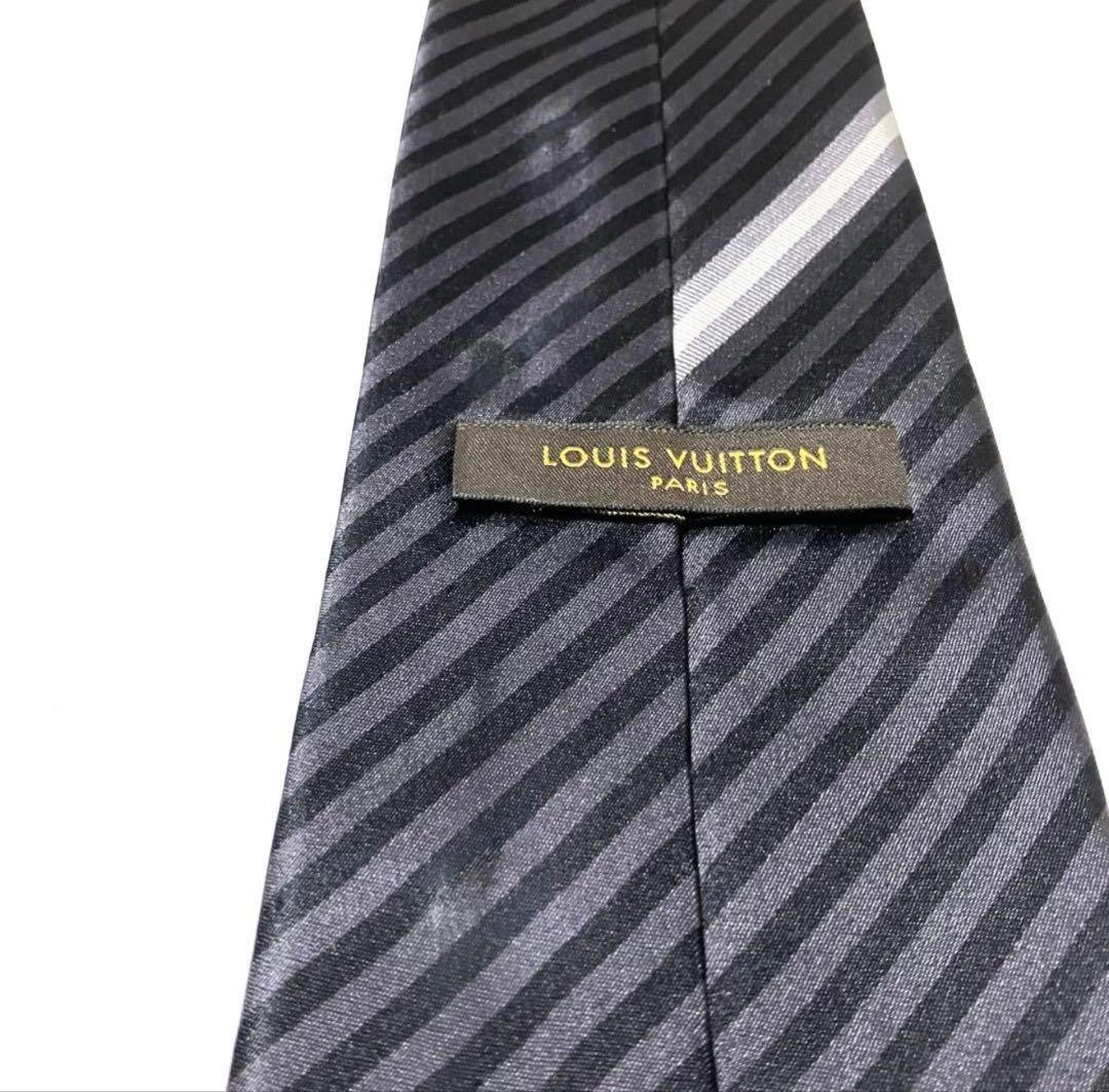LOUIS VUITTON ルイヴィトン ネクタイ ストライプ ブラックLVロゴ