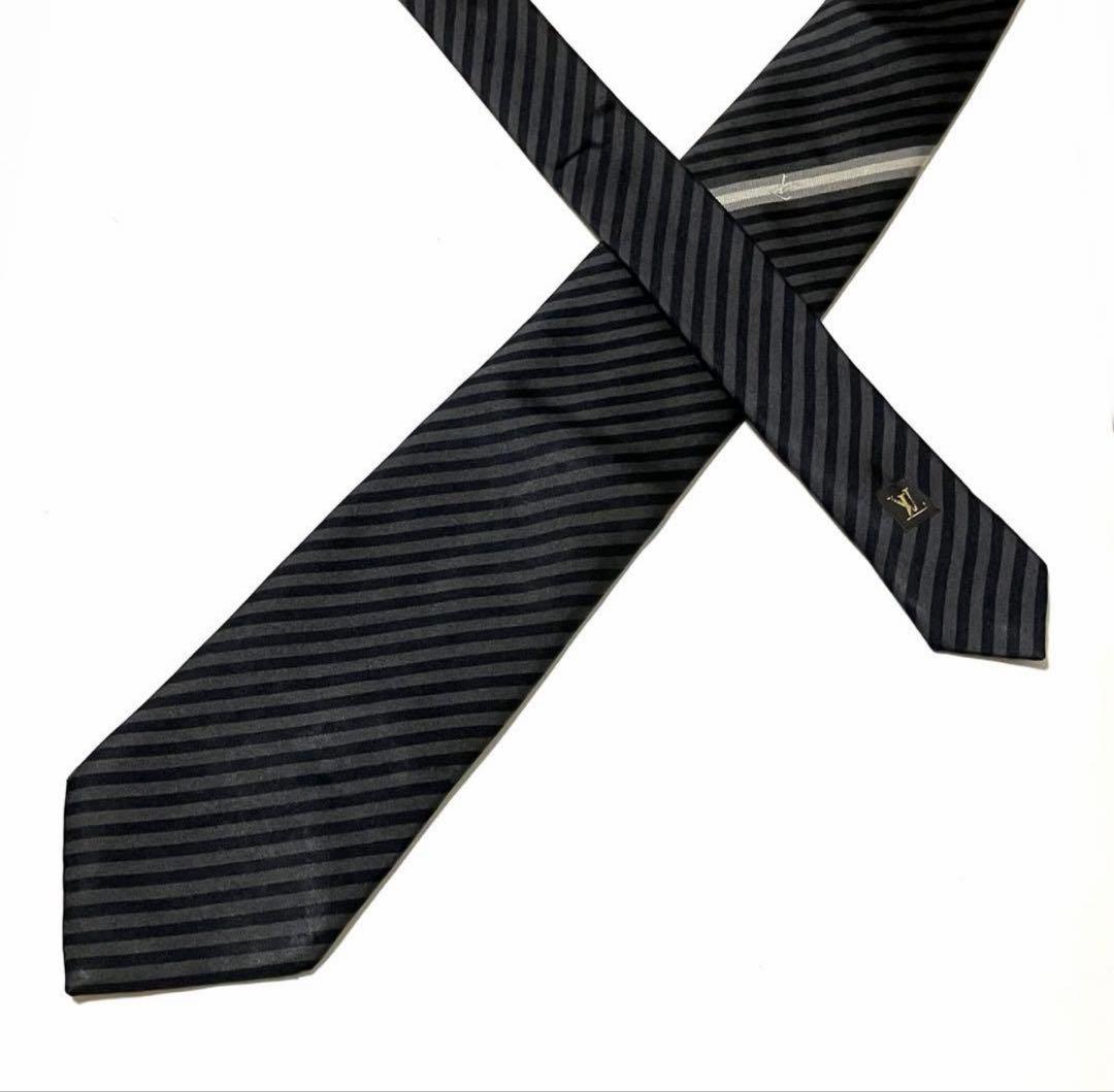 LOUIS VUITTON ルイヴィトン ネクタイ ストライプ ブラックLVロゴ