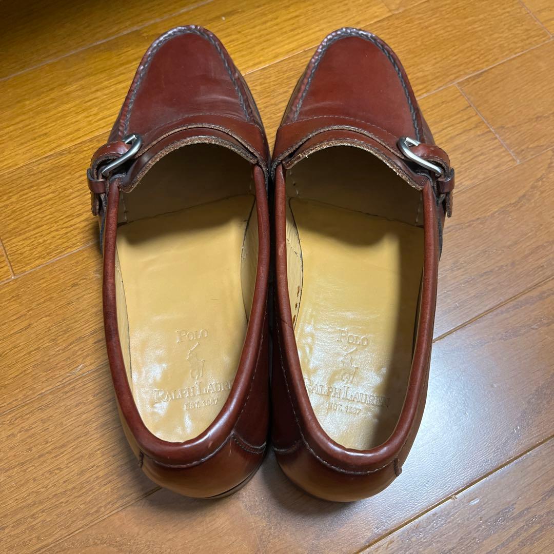 ダークブラウン レザー ローファー メタルバックル ラルフローレン