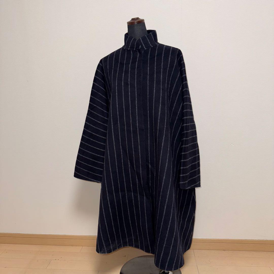 MaxMara ケープコート ストライプ 白タグ ネイビー