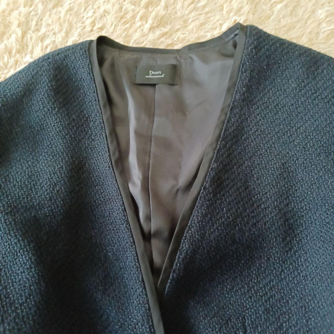 美品　アーバンリサーチドアーズ　ツィードVネックロングジャケット　ノーカラー