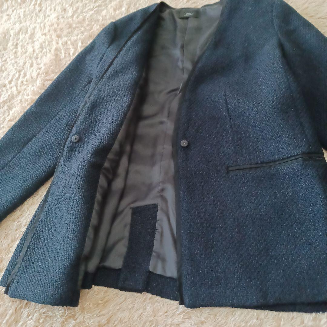 美品　アーバンリサーチドアーズ　ツィードVネックロングジャケット　ノーカラー