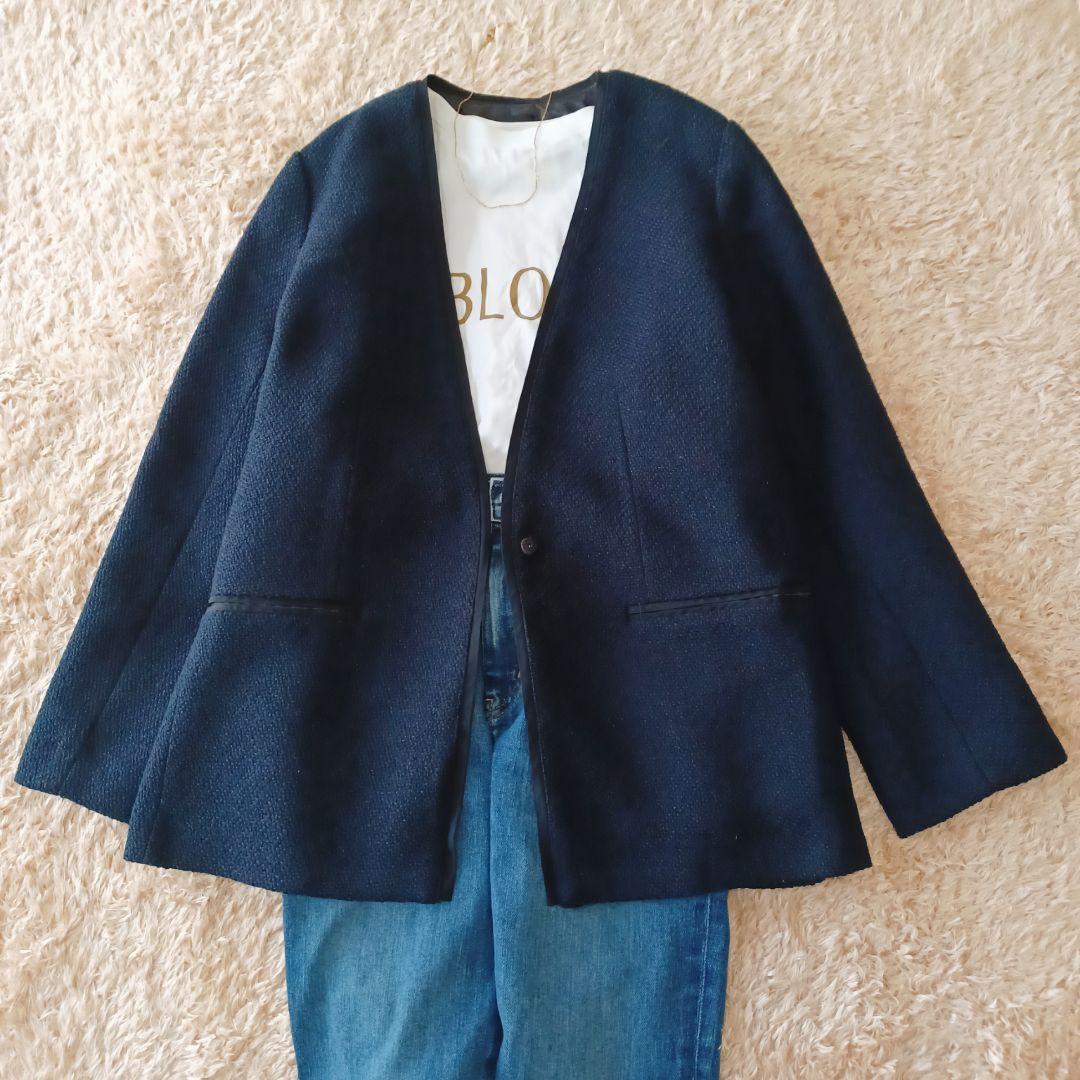 美品　アーバンリサーチドアーズ　ツィードVネックロングジャケット　ノーカラー