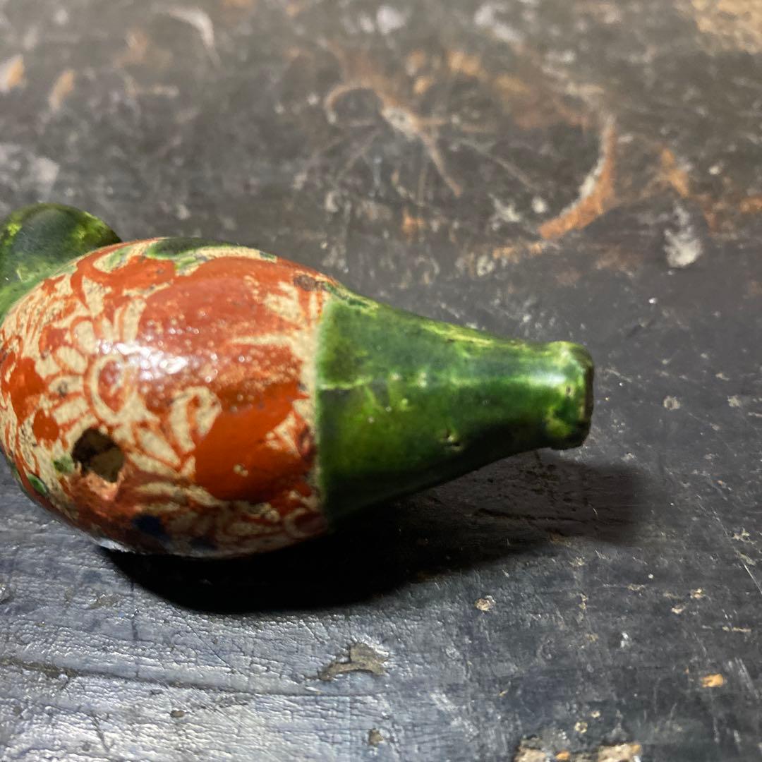 古清水焼　珍品キセル型根付