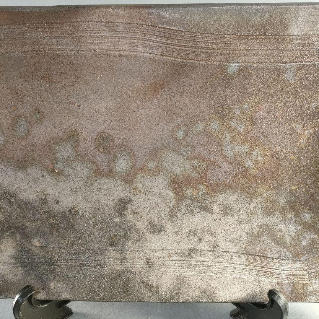 A1366-7/丹波焼/稲右衛門窯/丹波焼締四方皿/共箱/大皿/額皿/懐石道具/