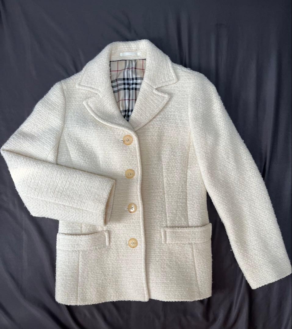 Burberry ホワイト ツイード チェスターコート