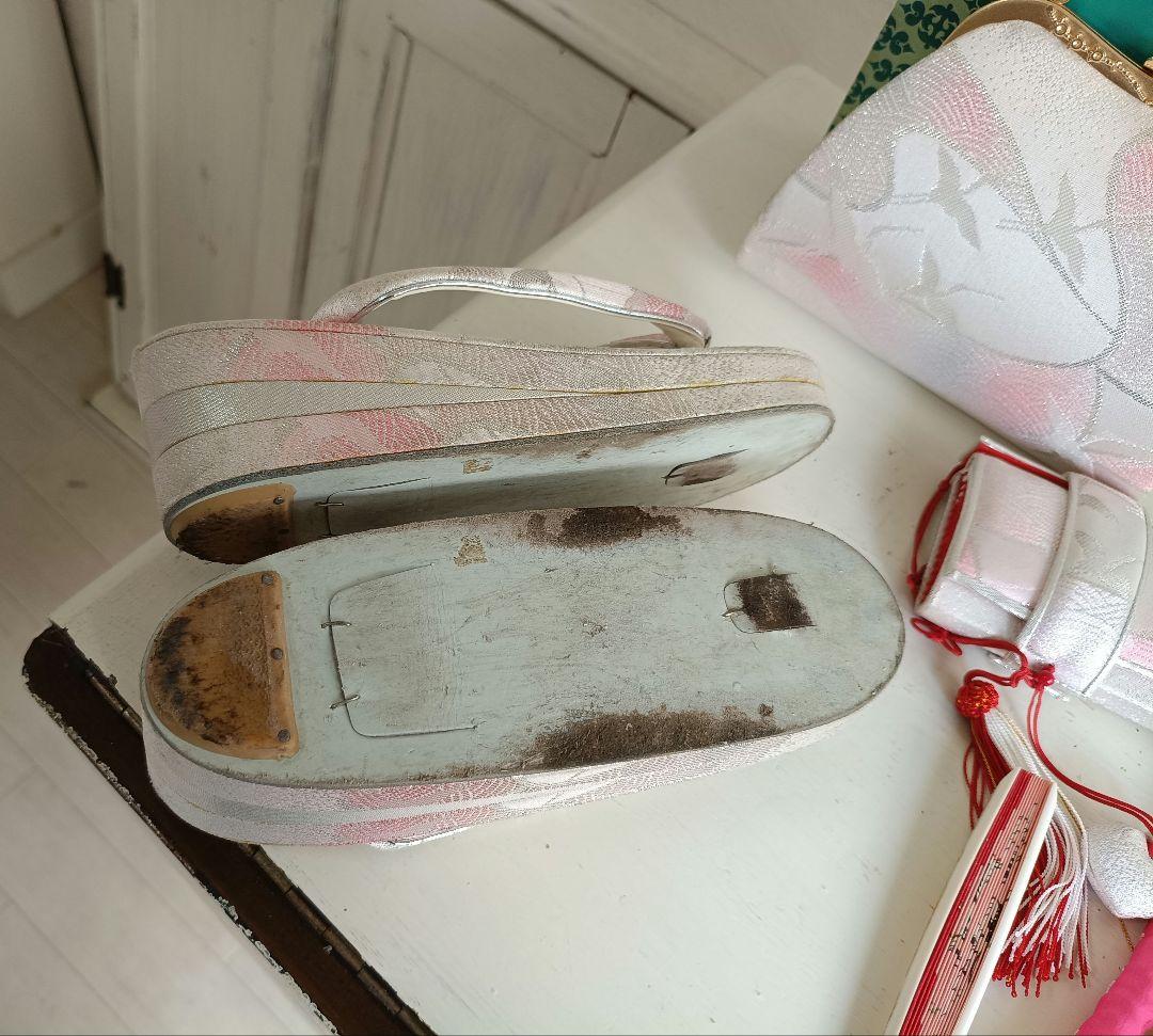 ☆白ブルーピンクに束ね熨斗の着物とキラキラ作り帯☆七五三７歳