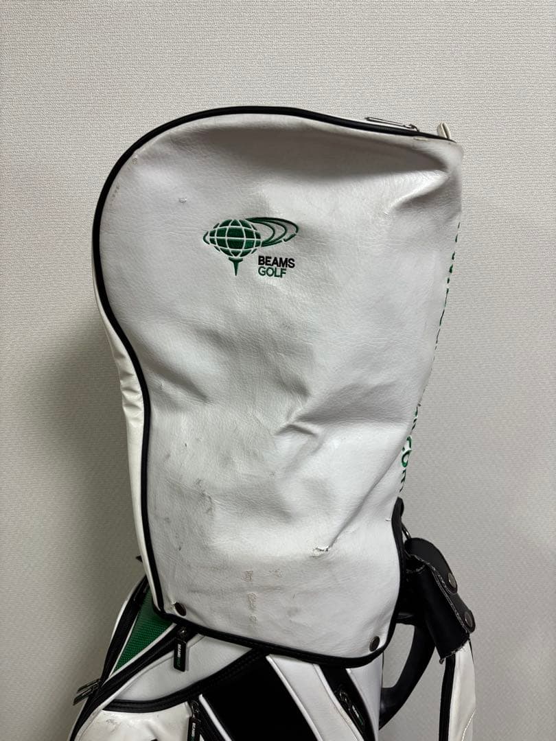 BEAMS GOLF キャディバッグ 白×緑 フード付 使用感あり