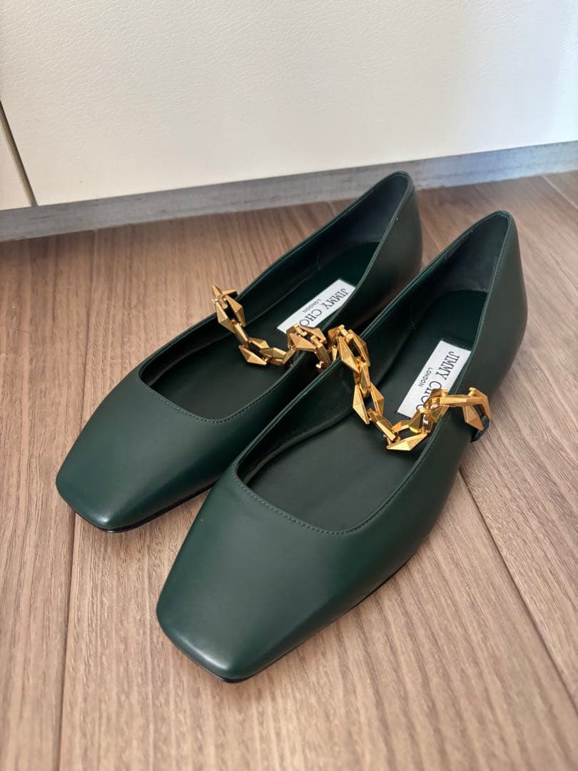ジミーチュウ　ダイヤモンド　ティルダ　チェーン　フラットシューズ　パンプス