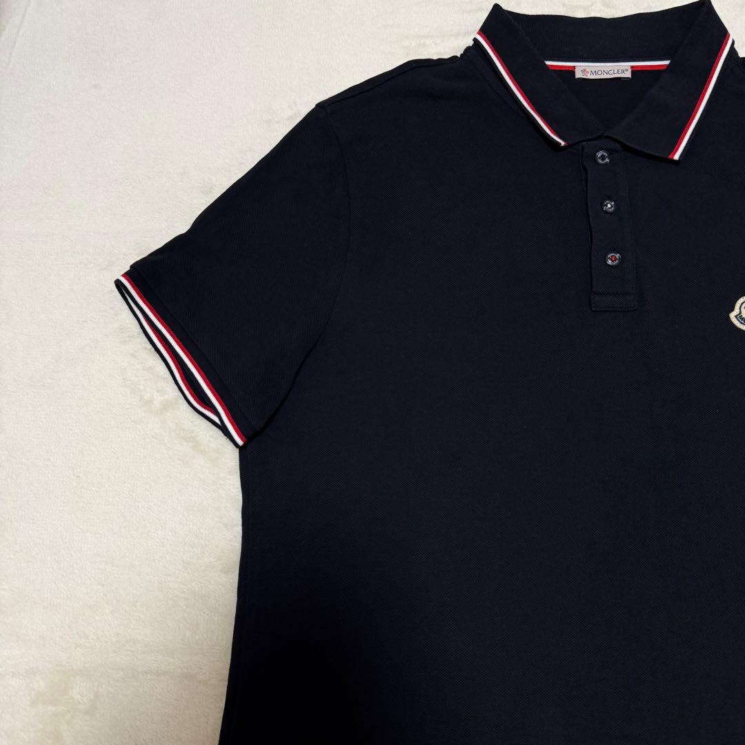人気☆ MONCLER モンクレール ポロシャツ　ブラック　ロゴ　ワッペン　XL