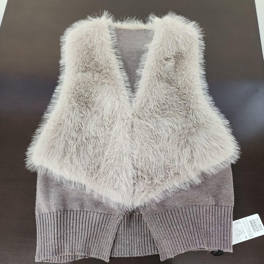 ヌーヴォヌーヴォ　ベスト　フェイクファー　ニット　グレージュ　ブラウン　L未使用